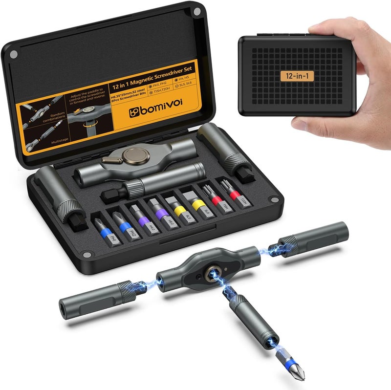 Bomivoi Magnetic Screwdriver Set, Portable Mini Flexible Combination Ratchet Screwdriver Set with T Handle, S2 Steel Bits, Repair Tool Kit for Furniture Assembly, Bicycles, Computer, DIY - Image 1